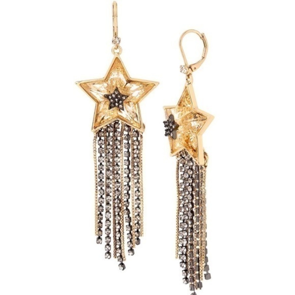 Betsey Johnson Star Celestial Fringe Chandelier Earrings
